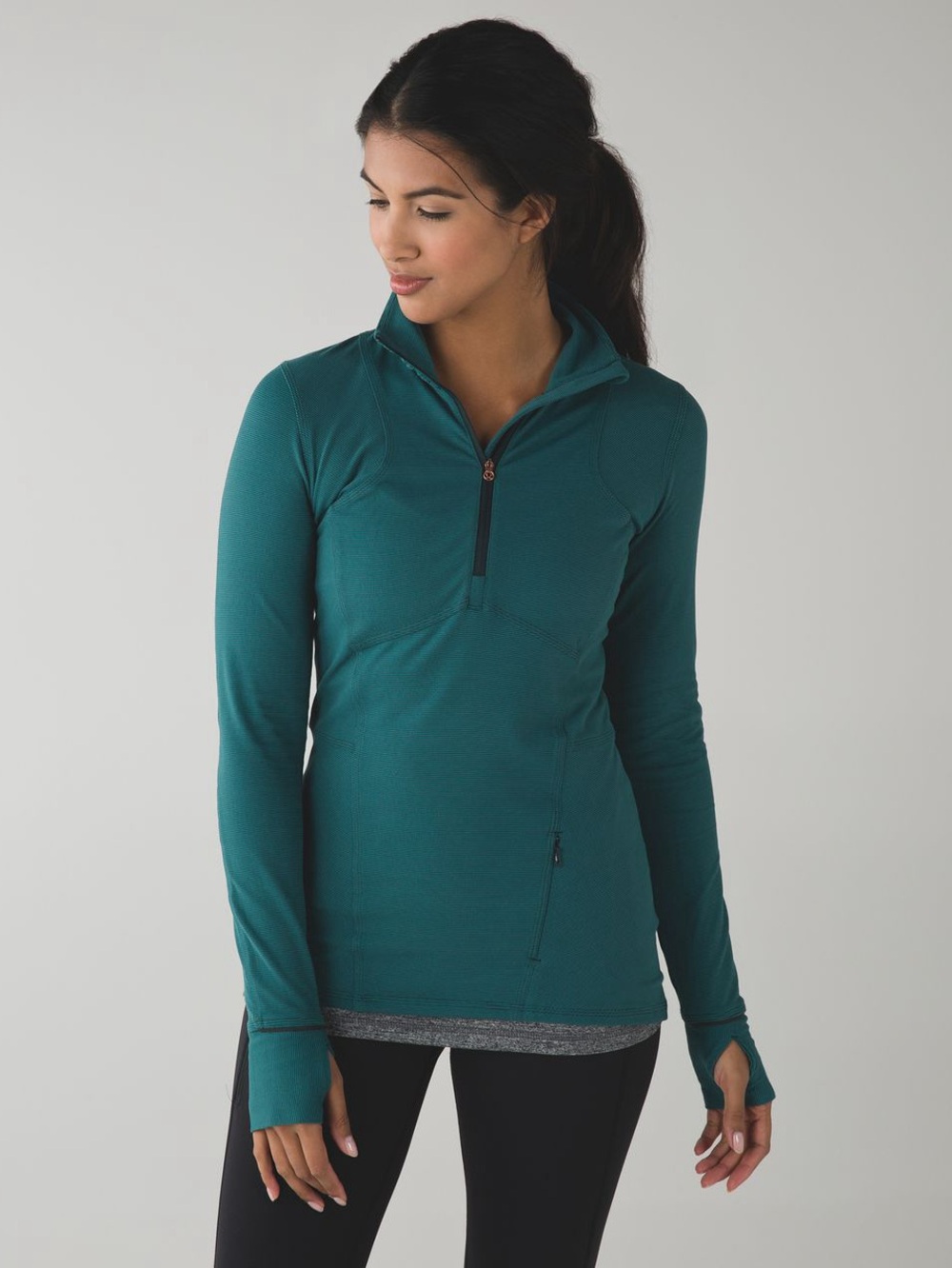 Lululemon Kanto Catch Me 1/2 Zip in Wee Stripe Forage Teal Dark Fuel Size 10